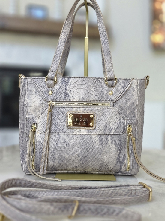 Nicole by Nicole Miller Handbags - Nicole by Nicole Miller Faux Snakeskin Satchel Crossbody Purse Gray